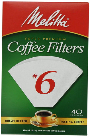 Melitta White No. 6 Coffee Filters (40 Cone Filters) (CASE OF 2 x 145g)