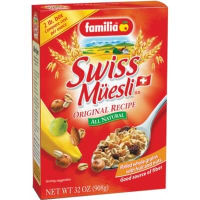 Familia Original Swiss Muesli All Natural with Rolled Whole Grains with Fruit and Nuts (CASE OF 6 x 822g)
