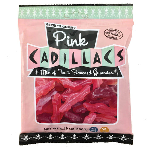 Gerrits Pink Cadillacs Car Shaped Strawberry Cherry and Blackcurrant Flavor Chewy Sweets (CASE OF 12 x 150g)
