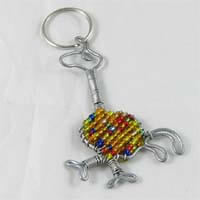 African Hut Beaded Keyring Multi-Coloured Ostrich (CASE OF 6 x 13g)