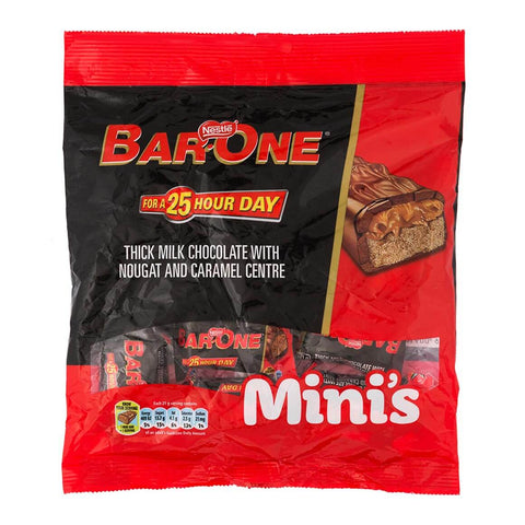 Nestle Bar One Fun Size Mini Bag (Kosher)  HEAT SENSITIVE ITEM. PLEASE ADD ITEM 122942 TO THE ORDER TO TRY TO PROTECT CHOCOLATES FROM HEAT DAMAGE. (CASE OF 32 x 189g)