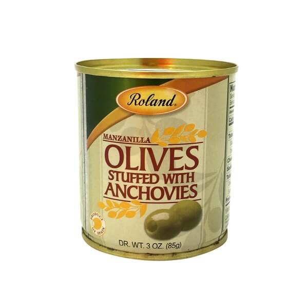 Roland Manzanilla Olives Stuffed with Anchovies (CASE OF 12 x 85g)