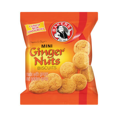 Bakers Ginger Nuts Mini Biscuits Bag (CASE OF 24 x 40g)