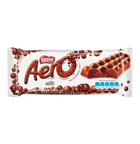 Nestle Aero Milk Chocolate Large Bar (Kosher)  HEAT SENSITIVE ITEM. PLEASE ADD ITEM 122942 TO THE ORDER TO TRY TO PROTECT CHOCOLATES FROM HEAT DAMAGE. (CASE OF 24 x 85g)