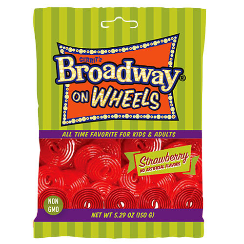 Gerrits Broadway On Wheels Strawberry Flavour Broadway Laces Wrapped Into Wheels (CASE OF 12 x 150g)