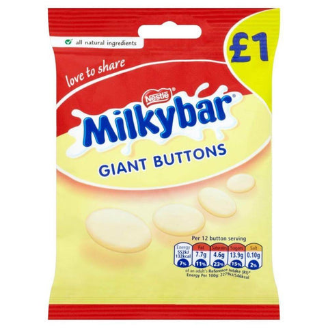 Nestle Milkybar - Giant Buttons Pouch (HEAT SENSITIVE ITEM - PLEASE ADD A THERMAL BOX TO YOUR ORDER TO PROTECT YOUR ITEMS (CASE OF 12 x 85g)