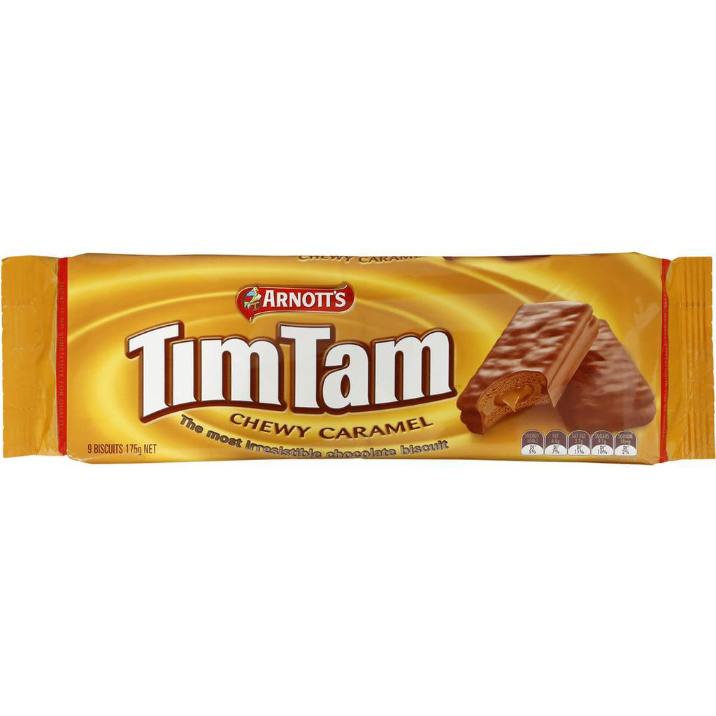 Arnotts Timtam Chewy Caramel Biscuits (9pk) HEAT SENSITIVE ITEM. PLEASE ADD ITEM 122942 TO THE ORDER TO TRY TO PROTECT CHOCOLATES FROM HEAT DAMAGE (CASE OF 24 x 175g)