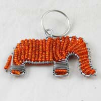 African Hut Beaded Keyring Elephant Orange Colour (CASE OF 6 x 28g)
