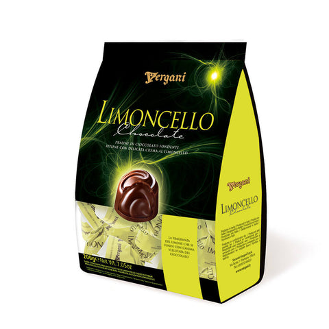 Vergani Limoncello Flavoured Cream in Dark Chocolate  HEAT SENSITIVE ITEM. PLEASE ADD ITEM 122942 TO THE ORDER TO TRY TO PROTECT CHOCOLATES FROM HEAT DAMAGE. (CASE OF 20 x 130g)
