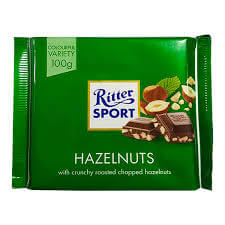 Ritter Sport Milk Chocolate with Hazelnuts (HEAT SENSITIVE ITEM - PLEASE ADD A THERMAL BOX TO YOUR ORDER TO PROTECT YOUR ITEMS (CASE OF 12 x 100g)