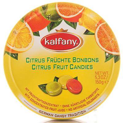 Kalfany Citrus Flavored Hard Candies Tin (CASE OF 10 x 150g)