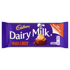 Cadbury Dairy Milk Wholenut Bar  HEAT SENSITIVE ITEM. PLEASE ADD ITEM 122942 TO THE ORDER TO TRY TO PROTECT CHOCOLATES FROM HEAT DAMAGE. (CASE OF 48 x 55g)