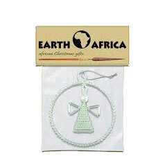 African Hut Silver Angel in A Beaded Circle Tree Ornament (CASE OF 5 x 50g)