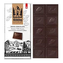 Milk Boy Swiss Chocolate, Coffee with 72% Cocoa, the Finest Milk Chocolate with Fresh Roasted Coffee (CASE OF 10 x 100g)