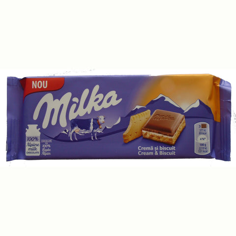 Milka Cream and Biscuit Bar (HEAT SENSITIVE ITEM - PLEASE ADD A THERMAL BOX TO YOUR ORDER TO PROTECT YOUR ITEMS (CASE OF 18 x 100g)