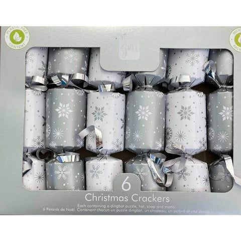 Giftmaker Christmas Crackers Silver and White Mini Crackers 6 x 8 Inch (CASE OF 18 x 55g)