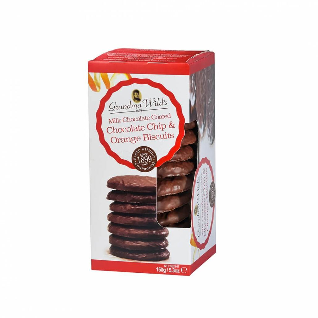 Grandma Wilds Biscuits - Chocolate Chip Orange Biscuits Covered In Milk Chocoalte (CASE OF 6 x 150g)