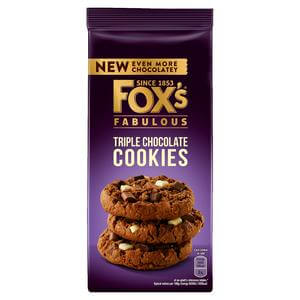 Foxs Biscuits Triple Chocolate Cookies Cookies  HEAT SENSITIVE ITEM. PLEASE ADD ITEM 122942 TO THE ORDER TO TRY TO PROTECT CHOCOLATES FROM HEAT DAMAGE. (CASE OF 8 x 180g)