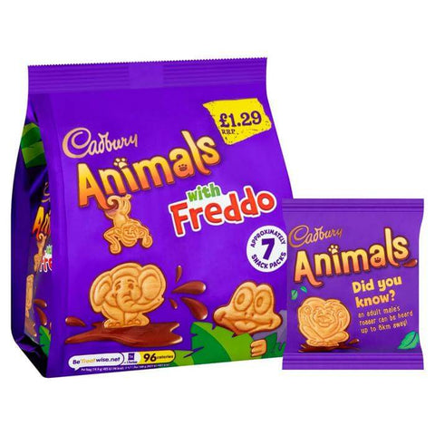 Cadbury Animals Mini Biscuits With Freddo (Pack Of Approximately 7 Snack Bags) (CASE OF 8 x 139.3g)