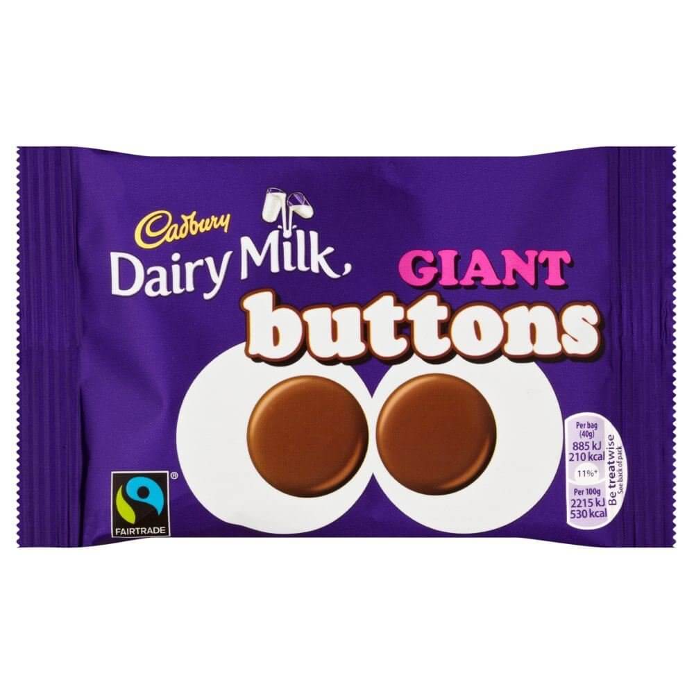 Cadbury Dairy Milk Giant Buttons Bag (HEAT SENSITIVE ITEM - PLEASE ADD A THERMAL BOX TO YOUR ORDER TO PROTECT YOUR ITEMS (CASE OF 36 x 40g)