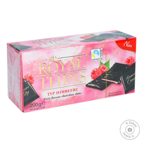 Boehme Royal Thins Raspberry Dark Chocolate  HEAT SENSITIVE ITEM. PLEASE ADD ITEM 122942 TO THE ORDER TO TRY TO PROTECT CHOCOLATES FROM HEAT DAMAGE. (CASE OF 16 x 200g)