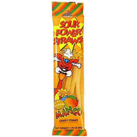 Dorval Mango Flavor Sour Power Straws, Mango Candy Straws (CASE OF 24 x 50g)
