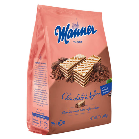 Manner Chocolate Wafer Bag  HEAT SENSITIVE ITEM. PLEASE ADD ITEM 122942 TO THE ORDER TO TRY TO PROTECT CHOCOLATES FROM HEAT DAMAGE. (CASE OF 12 x 200g)