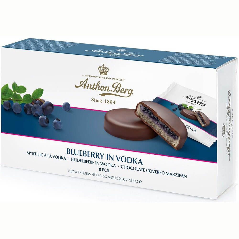 Anthon Berg Blueberry in Vodka Marzipan in Dark Chocolate (CASE OF 12 x 220g)