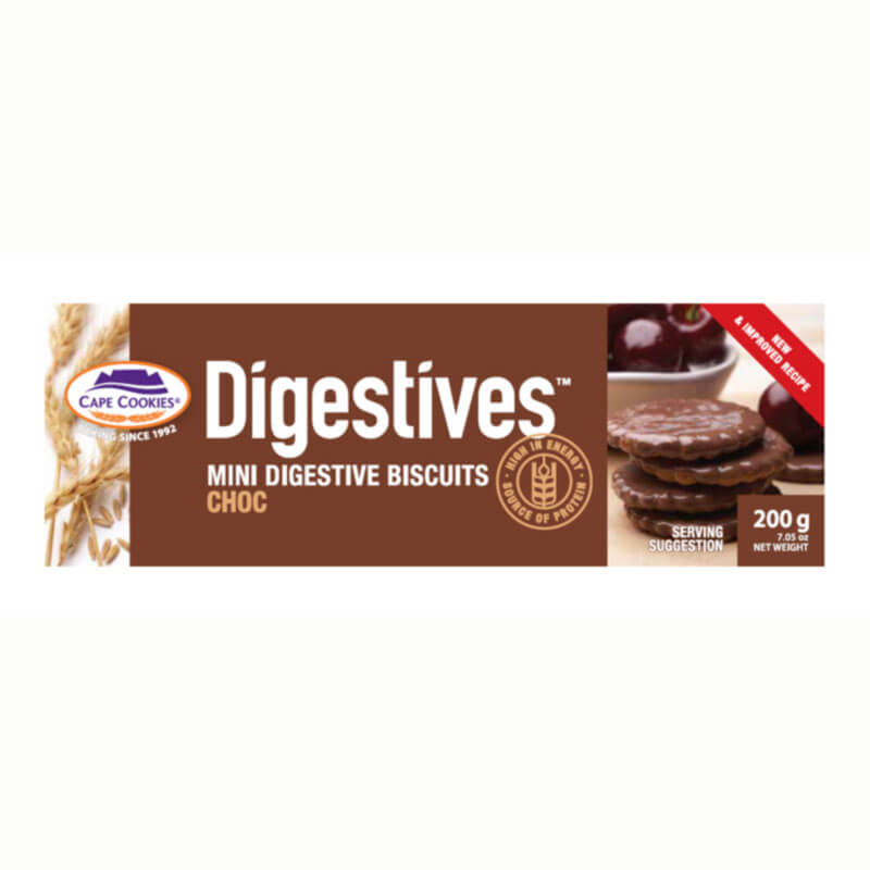 Cape Cookies Chocolate Digestives  HEAT SENSITIVE ITEM. PLEASE ADD ITEM 122942 TO THE ORDER TO TRY TO PROTECT CHOCOLATES FROM HEAT DAMAGE. (CASE OF 12 x 200g)