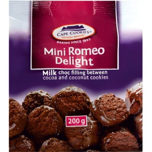 Cape Cookies Mini Romeo Delight  HEAT SENSITIVE ITEM. PLEASE ADD ITEM 122942 TO THE ORDER TO TRY TO PROTECT CHOCOLATES FROM HEAT DAMAGE. (CASE OF 12 x 200g)