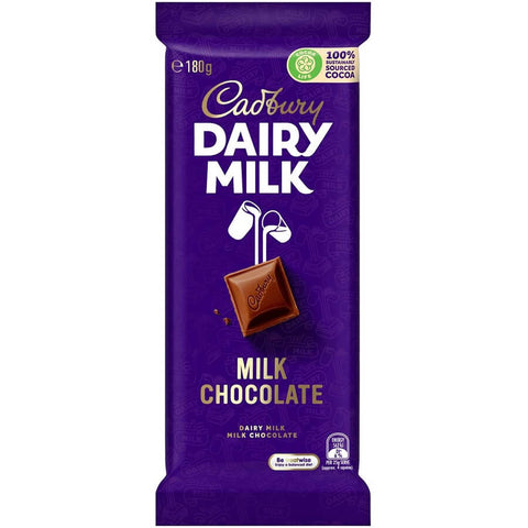 Cadbury Dairy Milk Chocolate slab (Australia)  HEAT SENSITIVE ITEM. PLEASE ADD ITEM 122942 TO THE ORDER TO TRY TO PROTECT CHOCOLATES FROM HEAT DAMAGE. (CASE OF 16 x 180g)