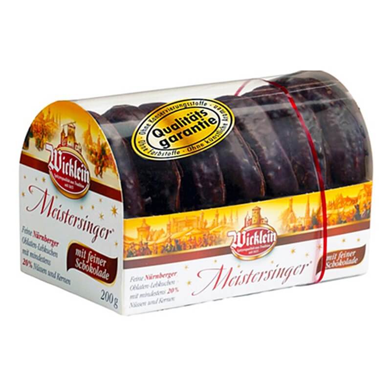 Wicklein Feine Nuremberg Meistersinger Oblaten Lebkuchen With Dark Chocolate 20 percent Nuts  HEAT SENSITIVE ITEM. PLEASE ADD ITEM 122942 TO THE ORDER TO TRY TO PROTECT CHOCOLATES FROM HEAT DAMAGE. (CASE OF 18 x 200g)