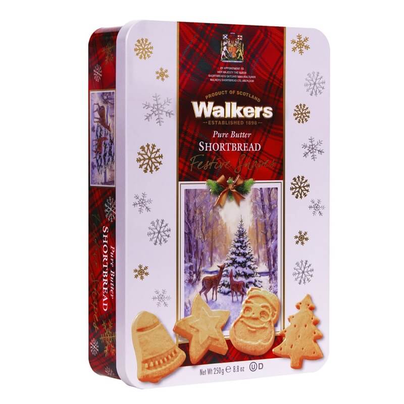 Walkers Assorted Festive Shortbread Biscuits In Small Festive Tin (CASE OF 12 x 250g)