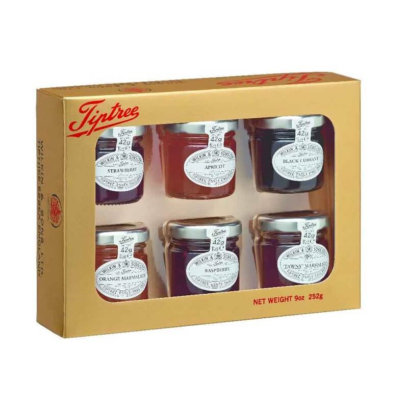 Wilkin and Sons Tiptree Preserves  Marmalades Gold Gift Box - Strawberry, Apricot, Blackcurrant, Raspberry, Tawny Marmalade and Orange Marmalade (6X42g) (CASE OF 6 x 252g)