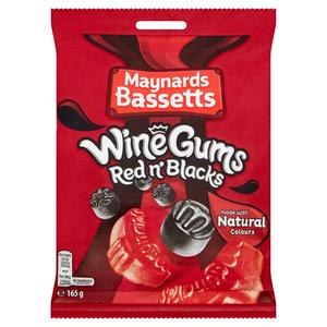 Maynards Bassetts Red and Black Wine Gums Bag (CASE OF 10 x 165g)