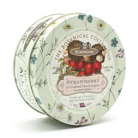Simpkins Botanicals Strawberry and Crushed Black Pepper Drops Tin (CASE OF 10 x 150g)