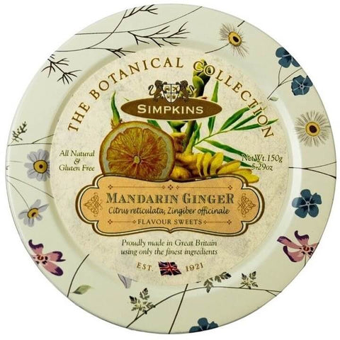 Simpkins Botanicals Mandarin and Ginger Drops in Tin (CASE OF 10 x 150g)