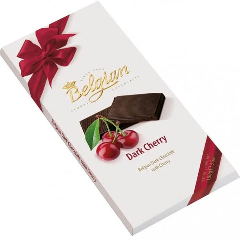 The Belgian Dark Cherry Chocolate Bar (HEAT SENSITIVE ITEM - PLEASE ADD A THERMAL BOX TO YOUR ORDER TO PROTECT YOUR ITEMS (CASE OF 25 x 100g)