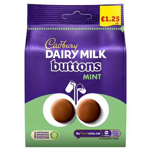 Cadbury Mint Buttons (HEAT SENSITIVE ITEM - PLEASE ADD A THERMAL BOX TO YOUR ORDER TO PROTECT YOUR ITEMS (CASE OF 10 x 95g)