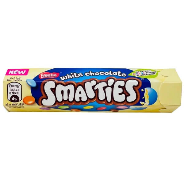 Nestle Smarties White Chocolate Tube (HEAT SENSITIVE ITEM - PLEASE ADD A THERMAL BOX TO YOUR ORDER TO PROTECT YOUR ITEMS (CASE OF 24 x 36g)