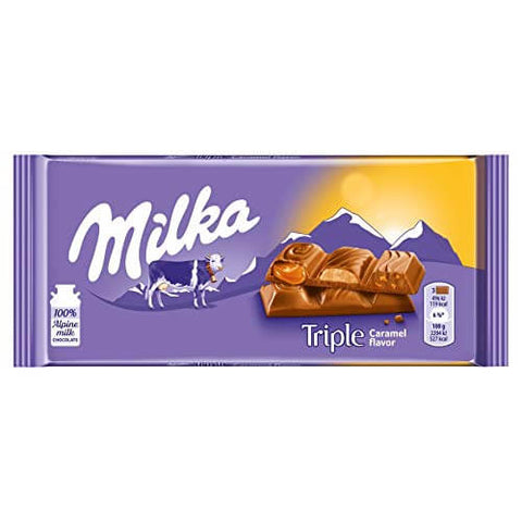 Milka Triple Caramel Milk Choc Bar (HEAT SENSITIVE ITEM - PLEASE ADD A THERMAL BOX TO YOUR ORDER TO PROTECT YOUR ITEMS (CASE OF 20 x 90g)