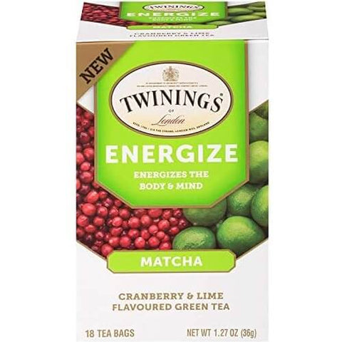 Twinings Wellness Tea Energizing Matcha Cranberry and Lime 18Ct (CASE OF 6 x 36g)