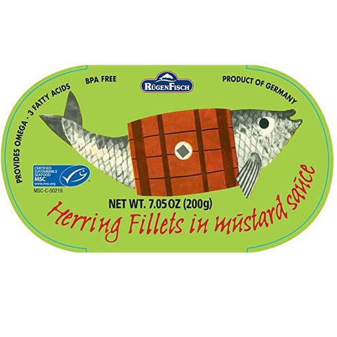 Rugenfisch Retro Tin Herring in Mustard Sauce Shelf Stable (CASE OF 16 x 200g)