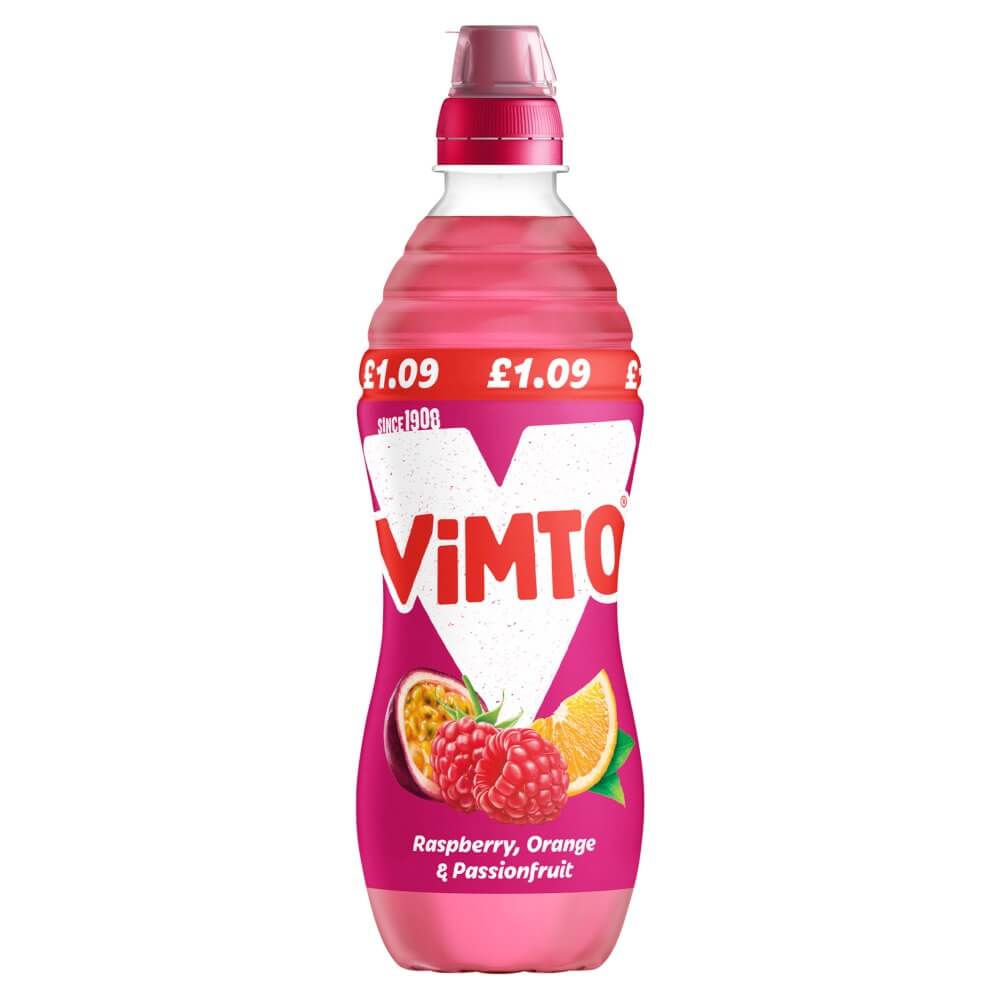 Vimto No added sugar with sports cap, Raspberry, Orange and Passionfruit (CASE OF 12 x 500ml)