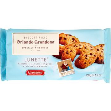 Grondona Lunette Coconut and Chocolate Cookies  HEAT SENSITIVE ITEM. PLEASE ADD ITEM 122942 TO THE ORDER TO TRY TO PROTECT CHOCOLATES FROM HEAT DAMAGE. (CASE OF 12 x 100g)