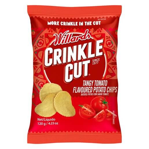 Willards Crinkle Cut Tomato Potato Chips (CASE OF 20 x 120g)