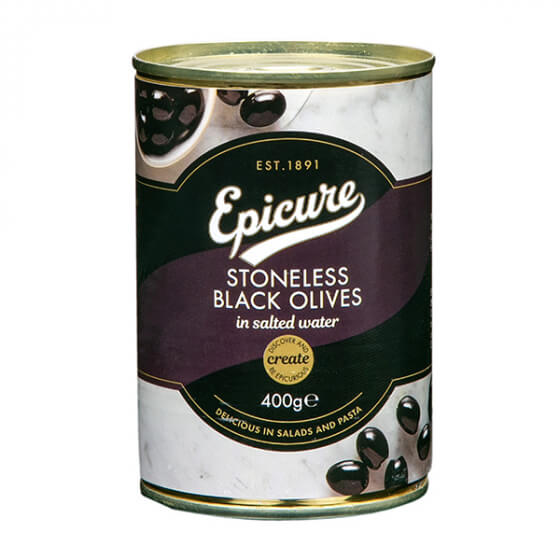 Epicure Stoneless Black Olives (CASE OF 12 x 400g)