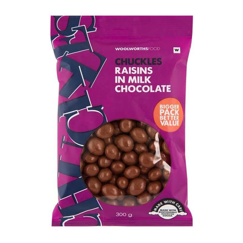 Woolworths Chuckles Raisins Covered in Milk Chocolate Bag (CASE OF 1 x 300g)