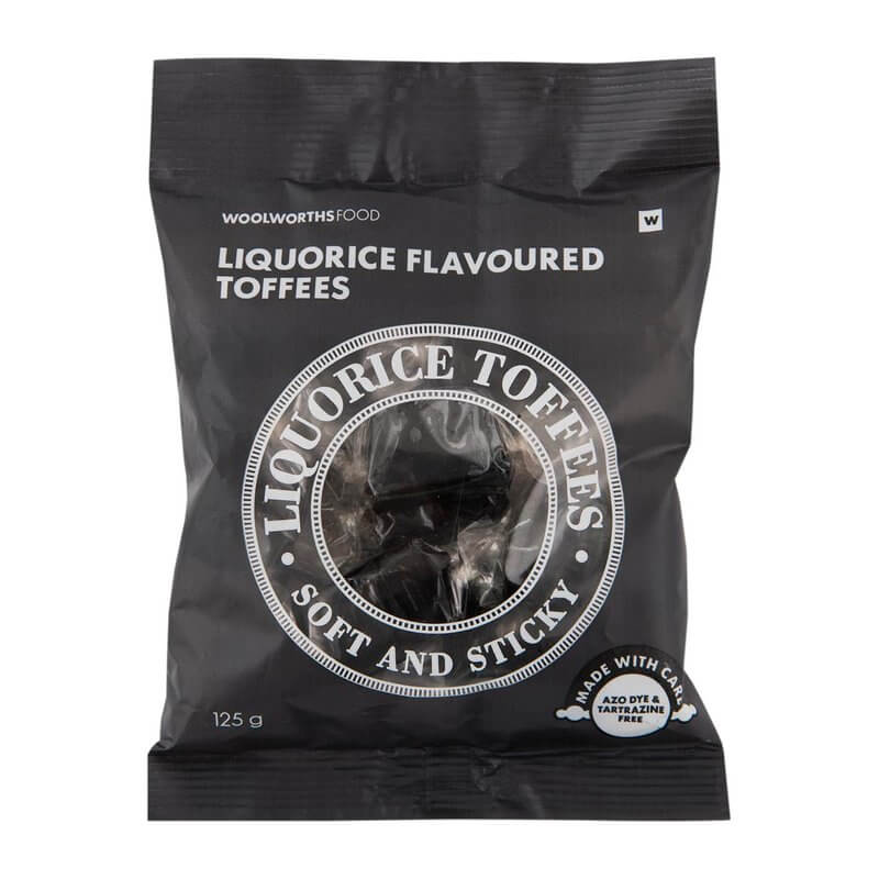 Woolworths Liquorice Flavoured Toffees (CASE OF 1 x 125g)