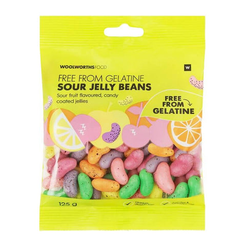 Woolworths Sour Jelly Beans Gelatine Free (CASE OF 1 x 125g)